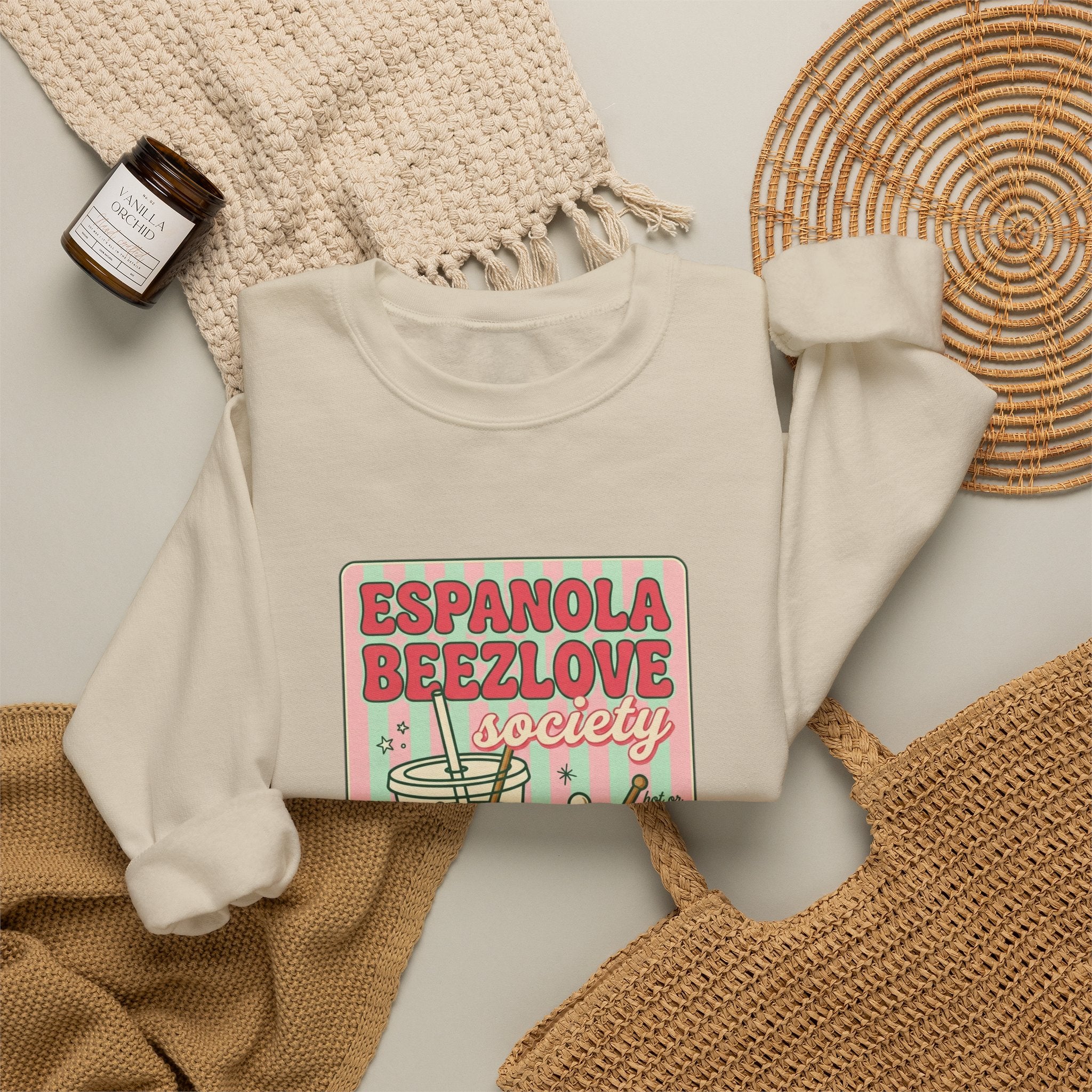 Matcha Latte Club Crewneck | green pink café aesthetic, whisk & mug graphic