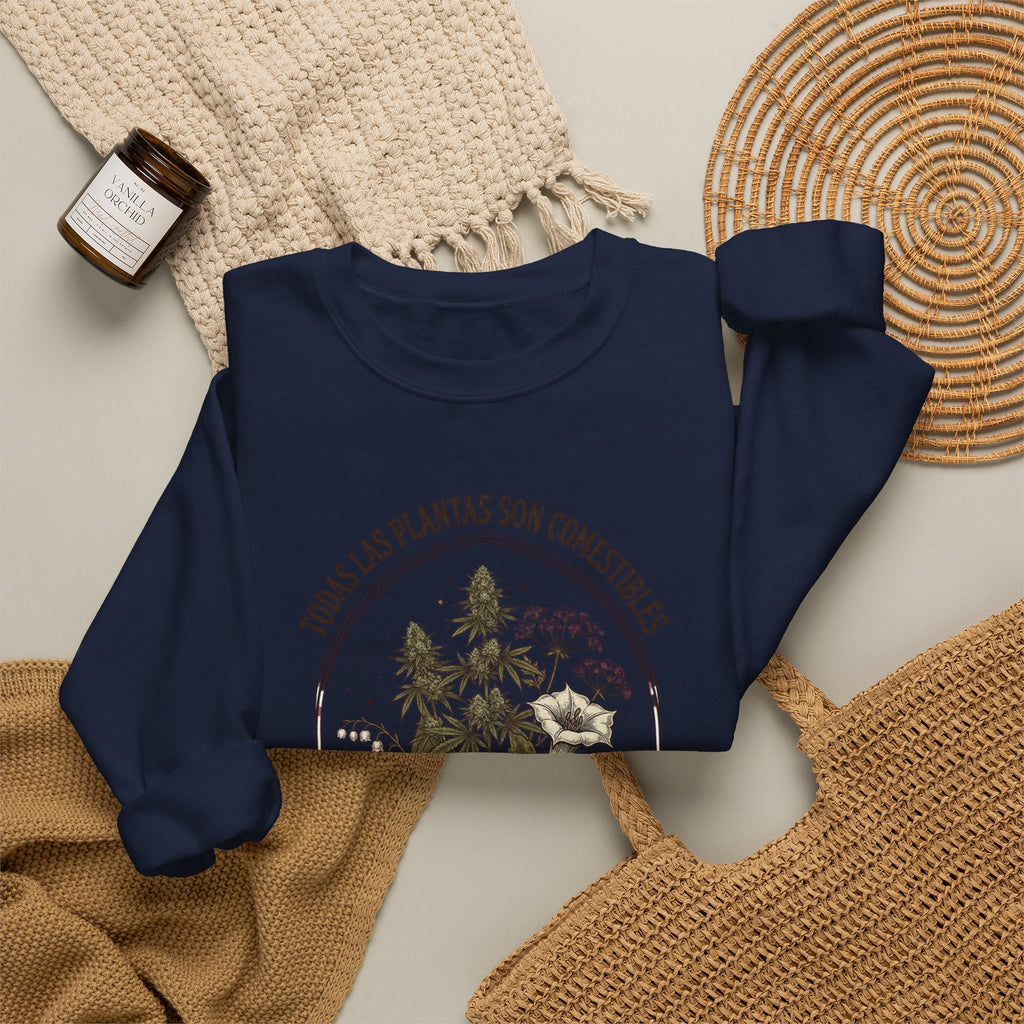 All Plants Are Edible Crewneck Sweatshirt | Vintage Botanical Skull, Dark Nature Humor