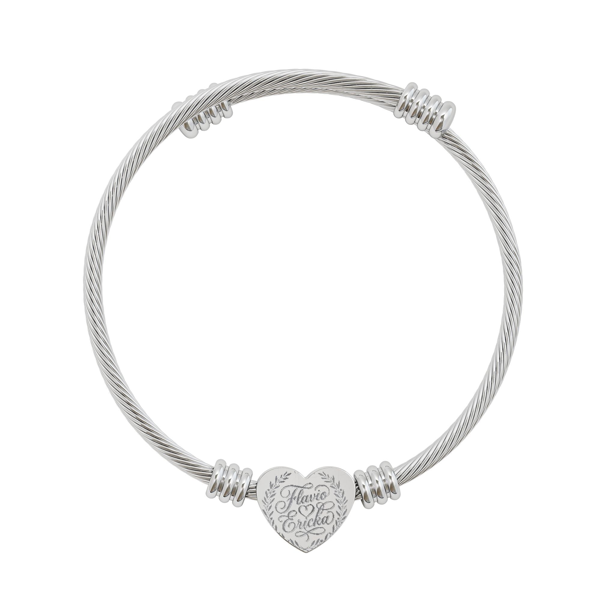 BeezLove Corazón Cuff Bracelet — Personalized Engravable Silver Bangle