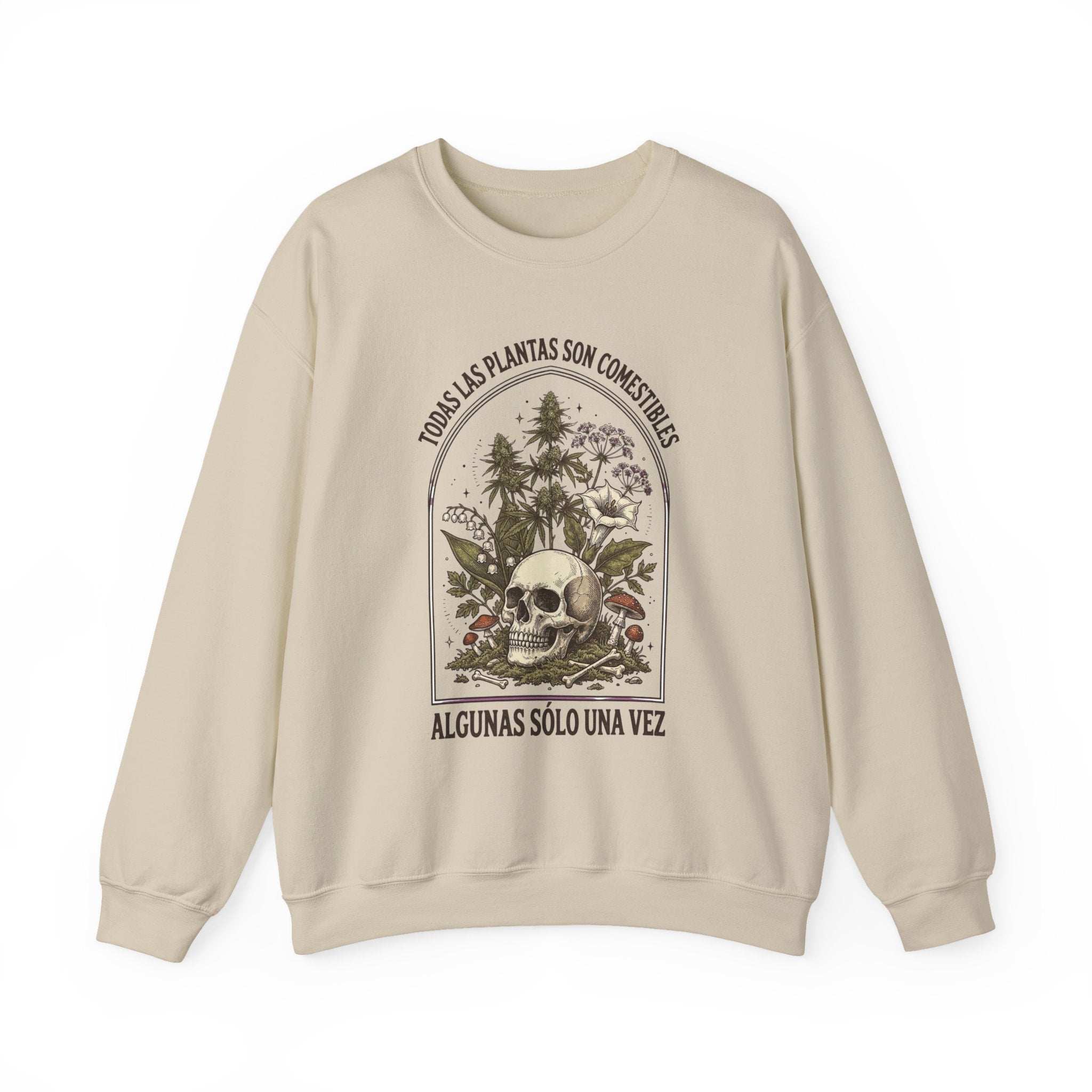 All Plants Are Edible Crewneck Sweatshirt | Vintage Botanical Skull, Dark Nature Humor