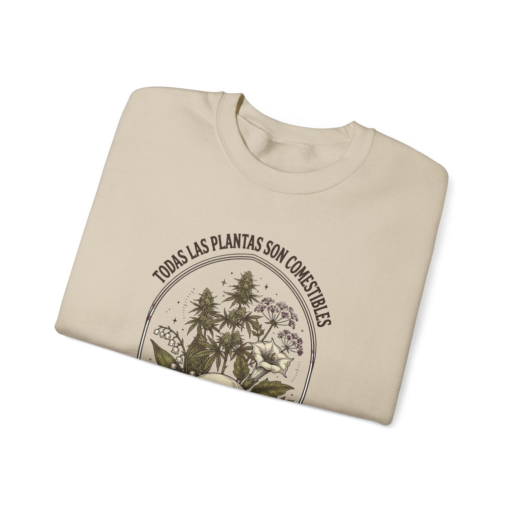 All Plants Are Edible Crewneck Sweatshirt | Vintage Botanical Skull, Dark Nature Humor