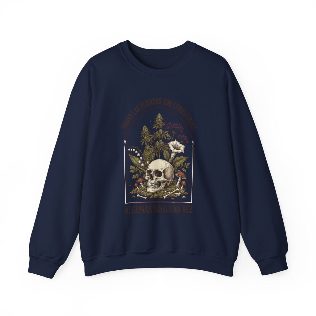 All Plants Are Edible Crewneck Sweatshirt | Vintage Botanical Skull, Dark Nature Humor