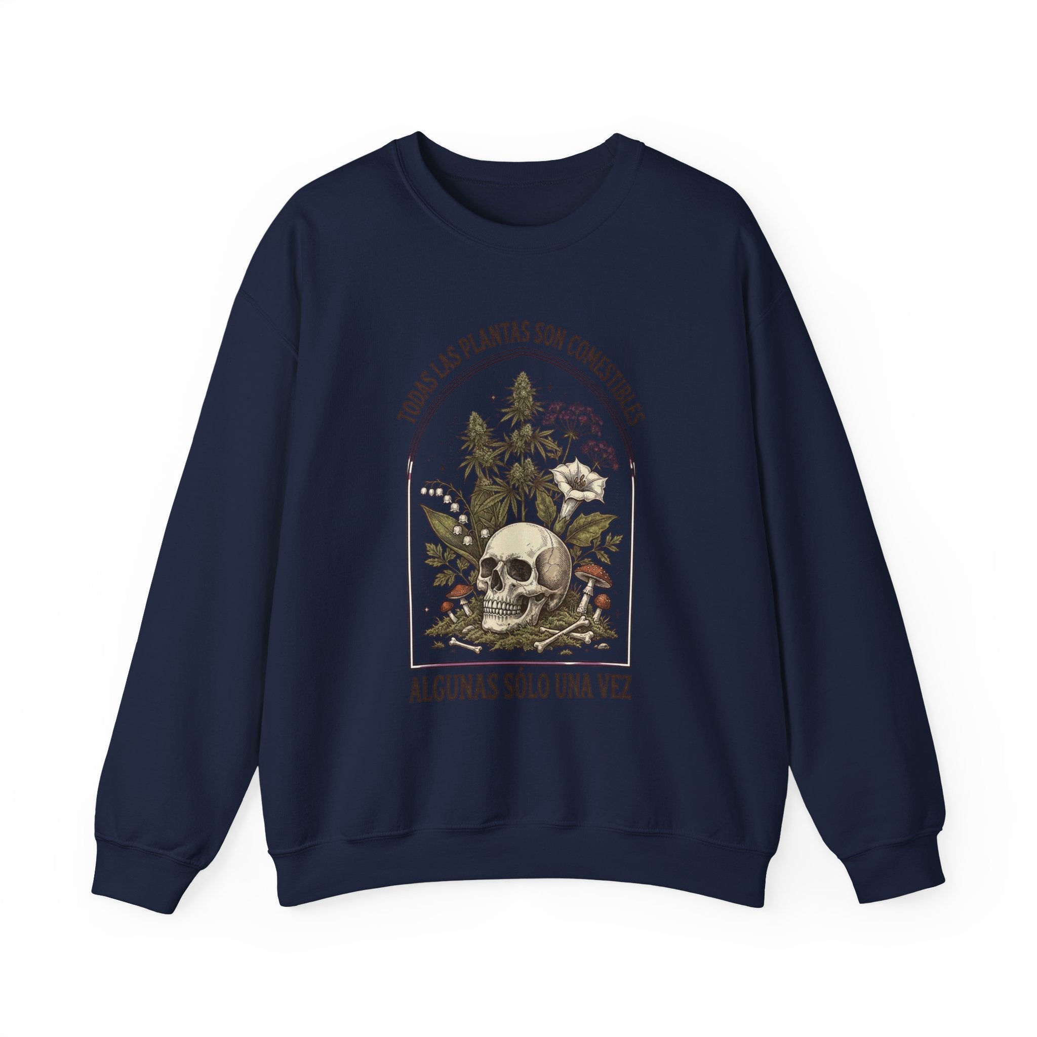 All Plants Are Edible Crewneck Sweatshirt | Vintage Botanical Skull, Dark Nature Humor
