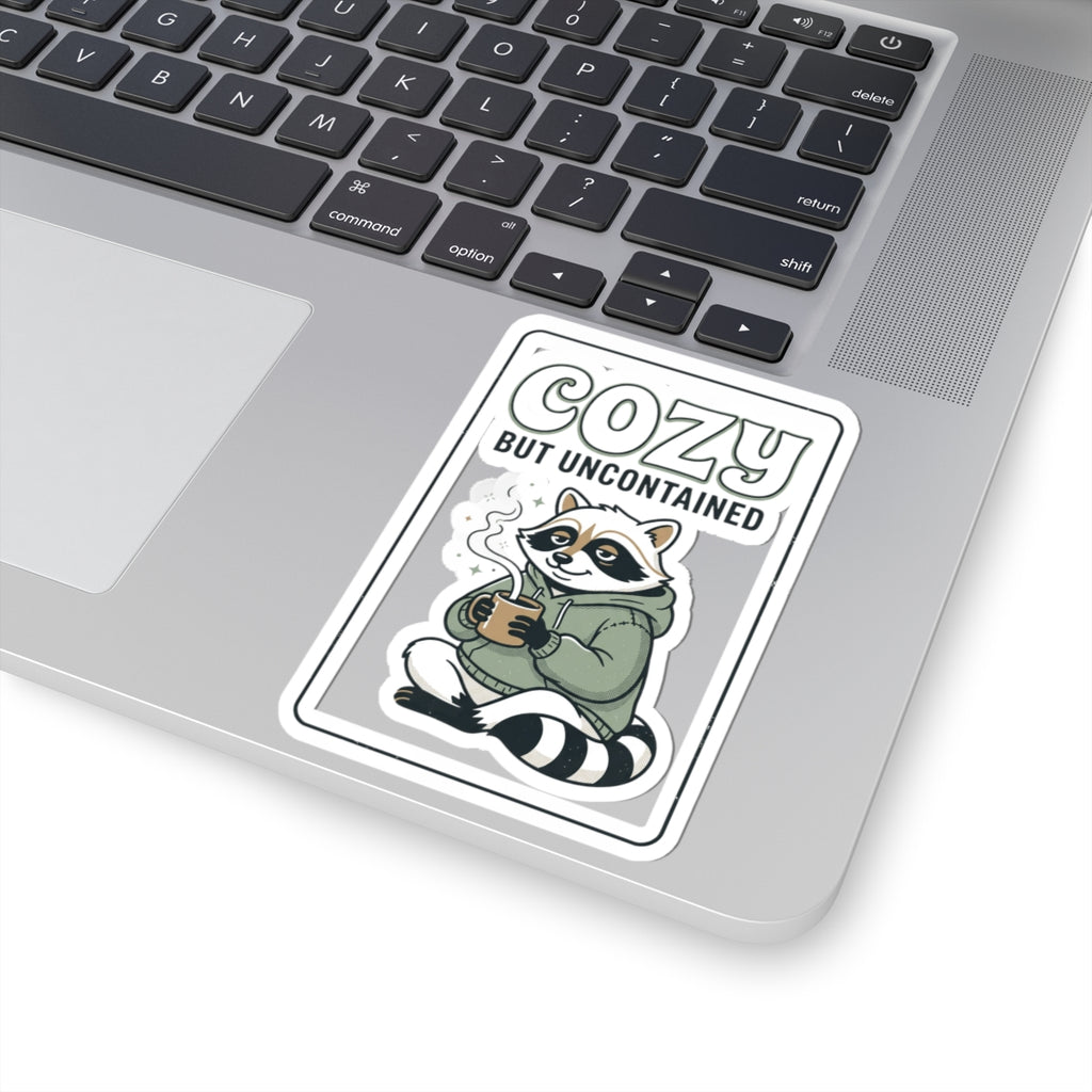 Cozy But Uncontained Raccoon Kiss-Cut Sticker | Feral Raccoon Aesthetic, Celestial Wilderness