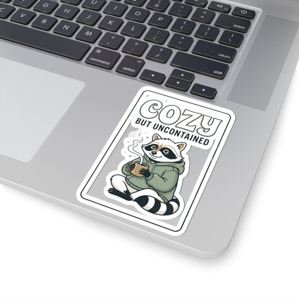 Cozy But Uncontained Raccoon Kiss-Cut Sticker | Feral Raccoon Aesthetic, Celestial Wilderness