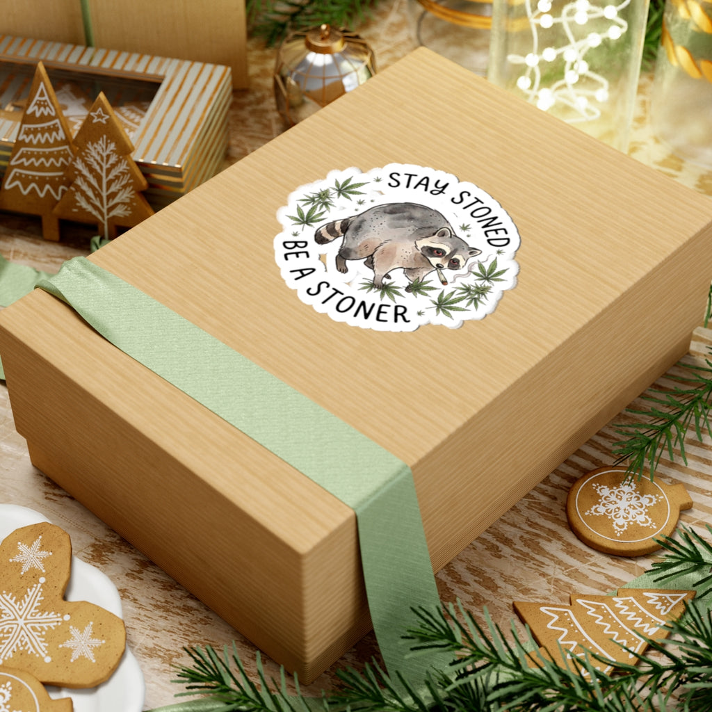 Stay Stoned Raccoon Sticker | Kiss-Cut, Cannabis, Cute Scruffy Raccoon