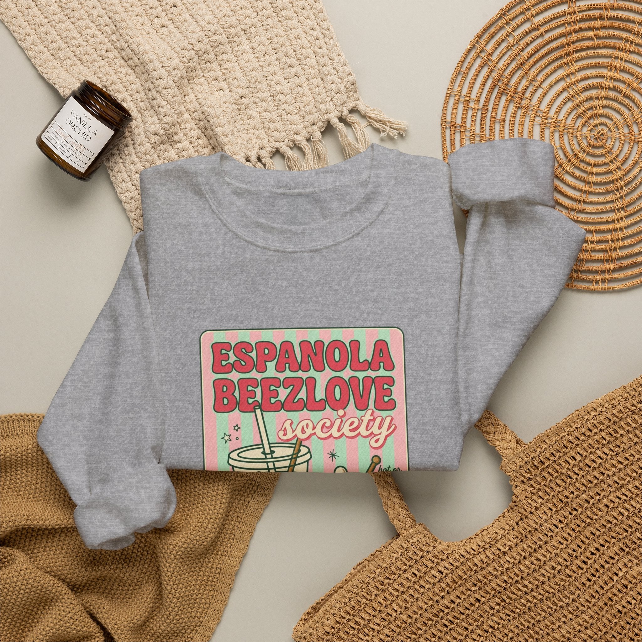 Matcha Latte Club Crewneck | green pink café aesthetic, whisk & mug graphic