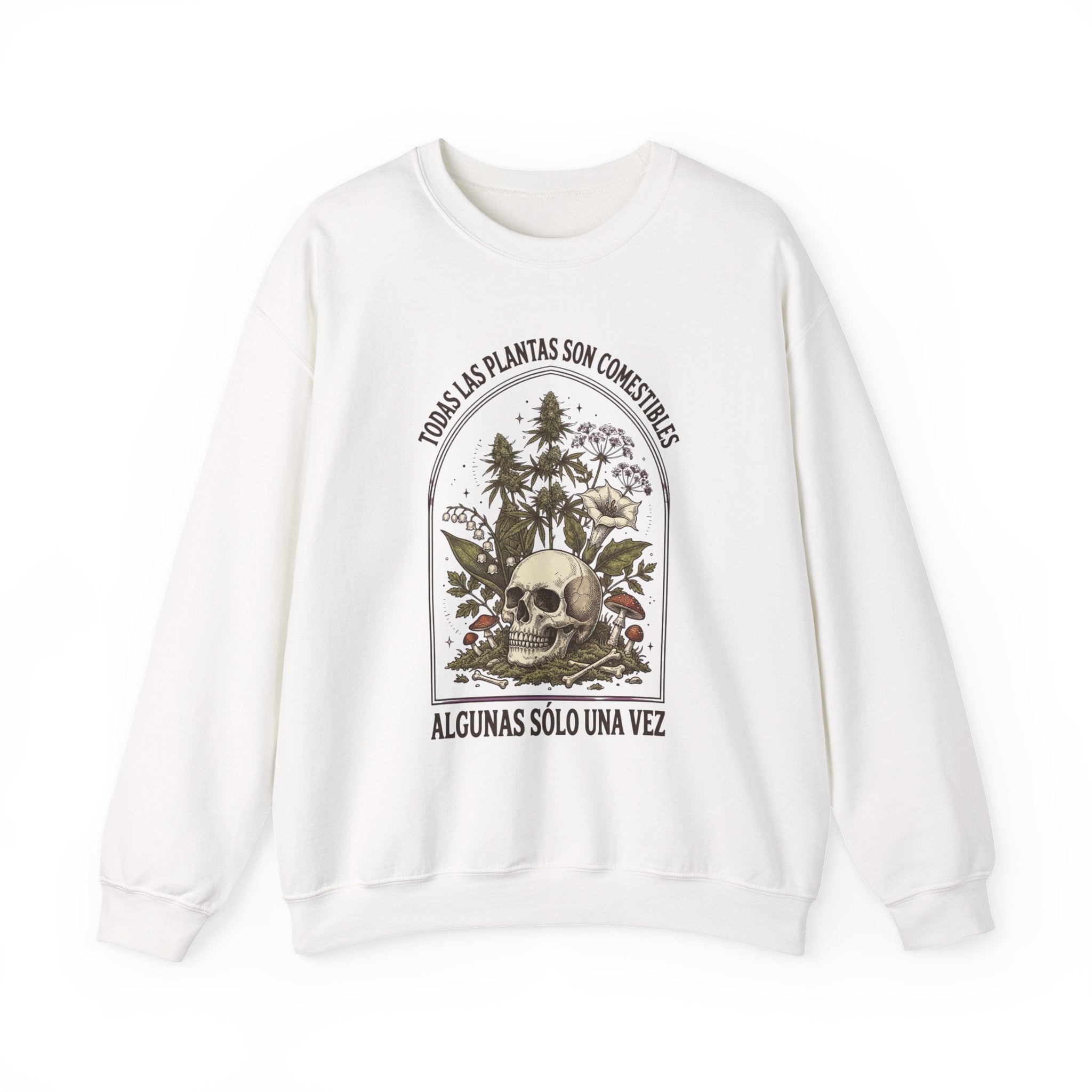 All Plants Are Edible Crewneck Sweatshirt | Vintage Botanical Skull, Dark Nature Humor