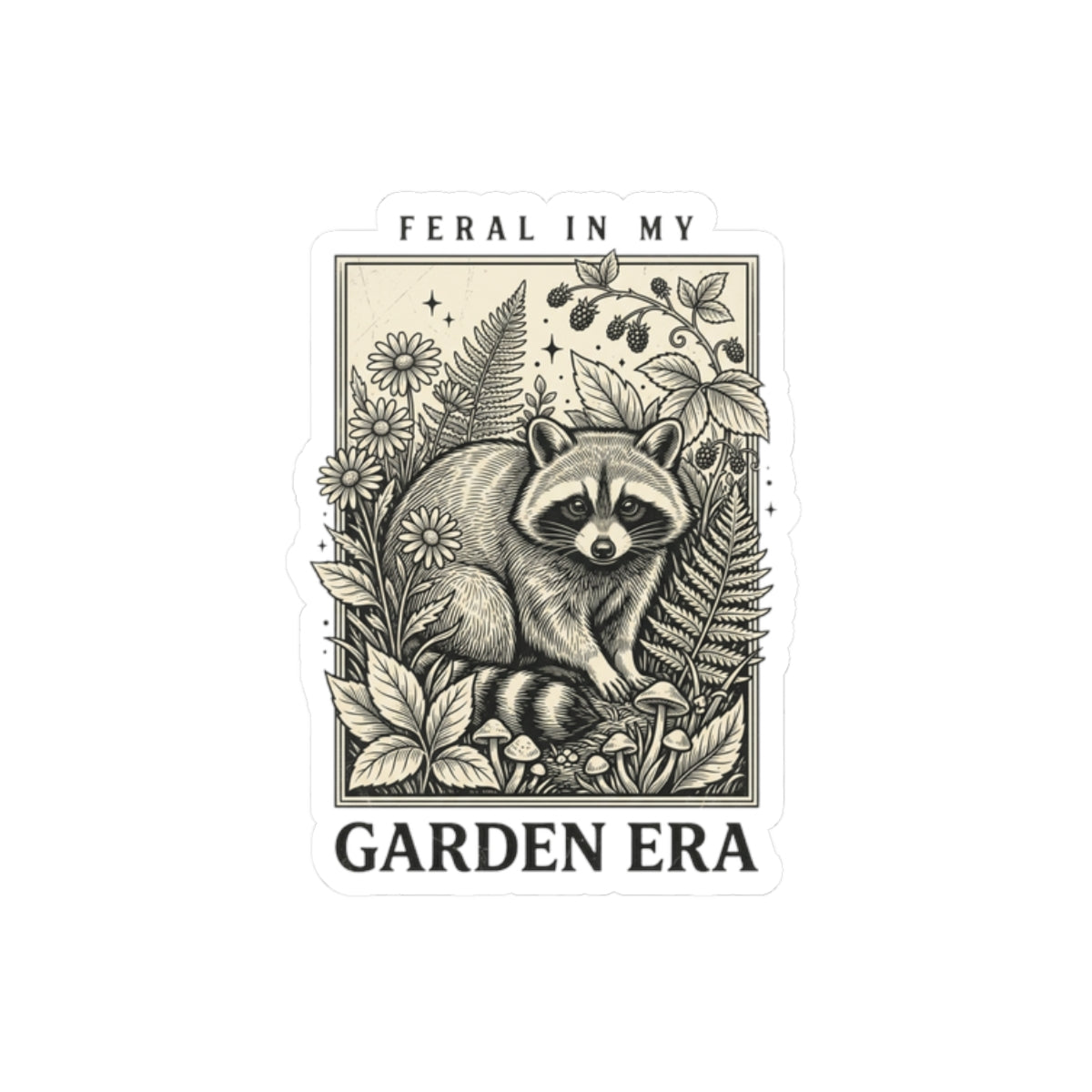 Feral Raccoon Botanical Sticker | Feral Raccoon Aesthetic, Wilderness Celestial