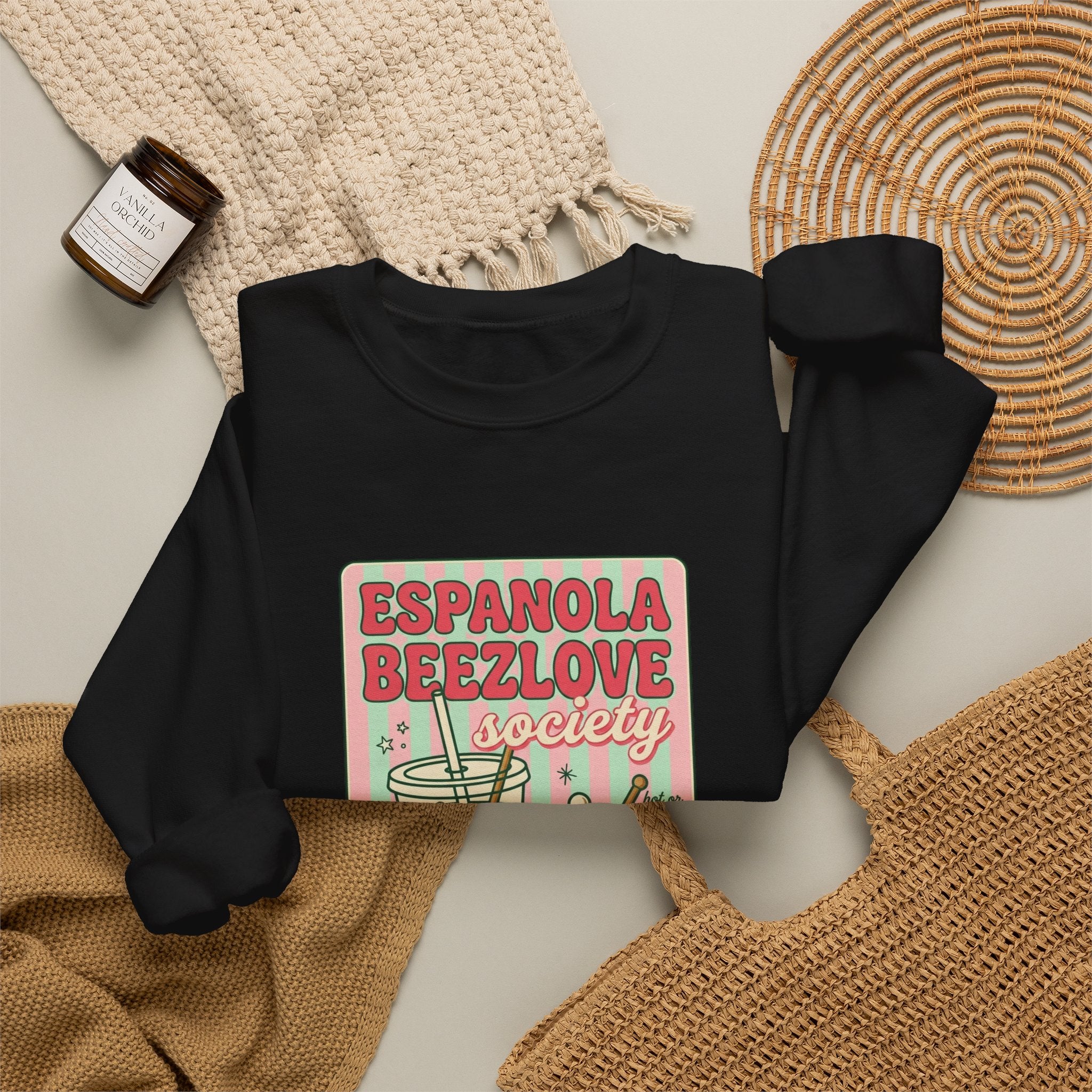 Matcha Latte Club Crewneck | green pink café aesthetic, whisk & mug graphic