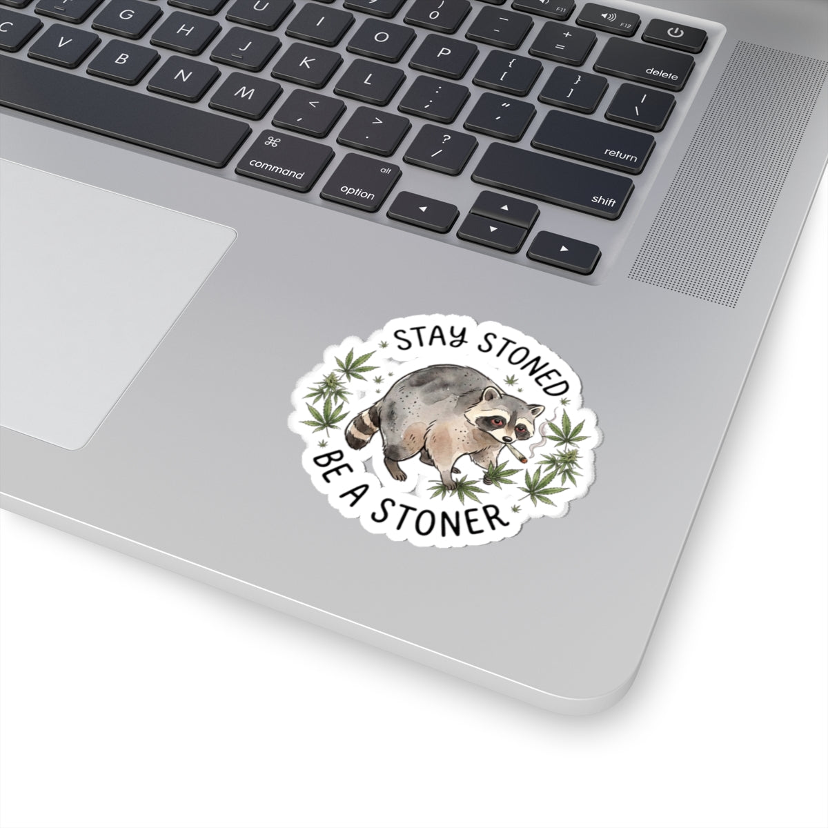 Stay Stoned Raccoon Sticker | Kiss-Cut, Cannabis, Cute Scruffy Raccoon