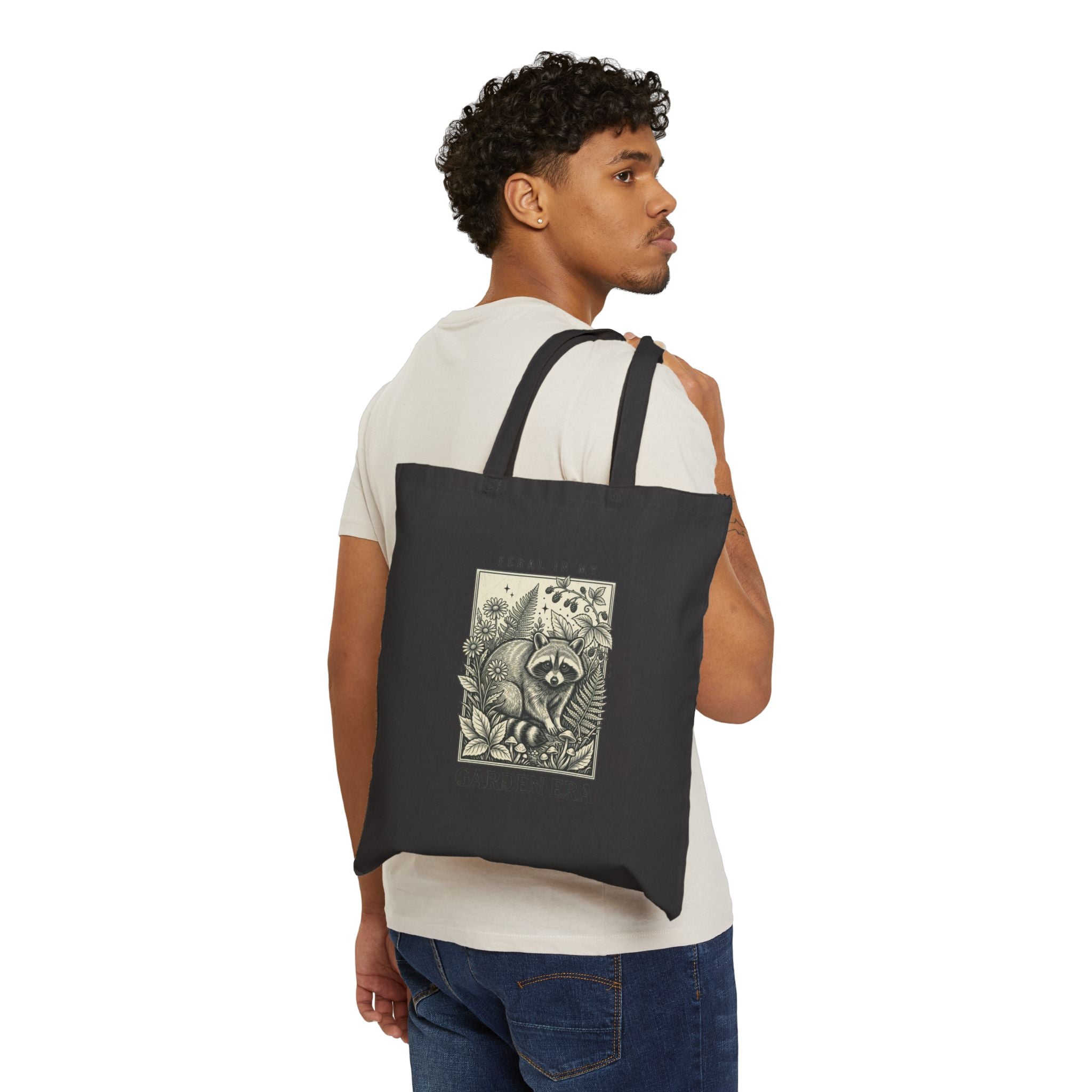 Feral Raccoon Botanical Illustration Tote | Celestial Wilderness Canvas
