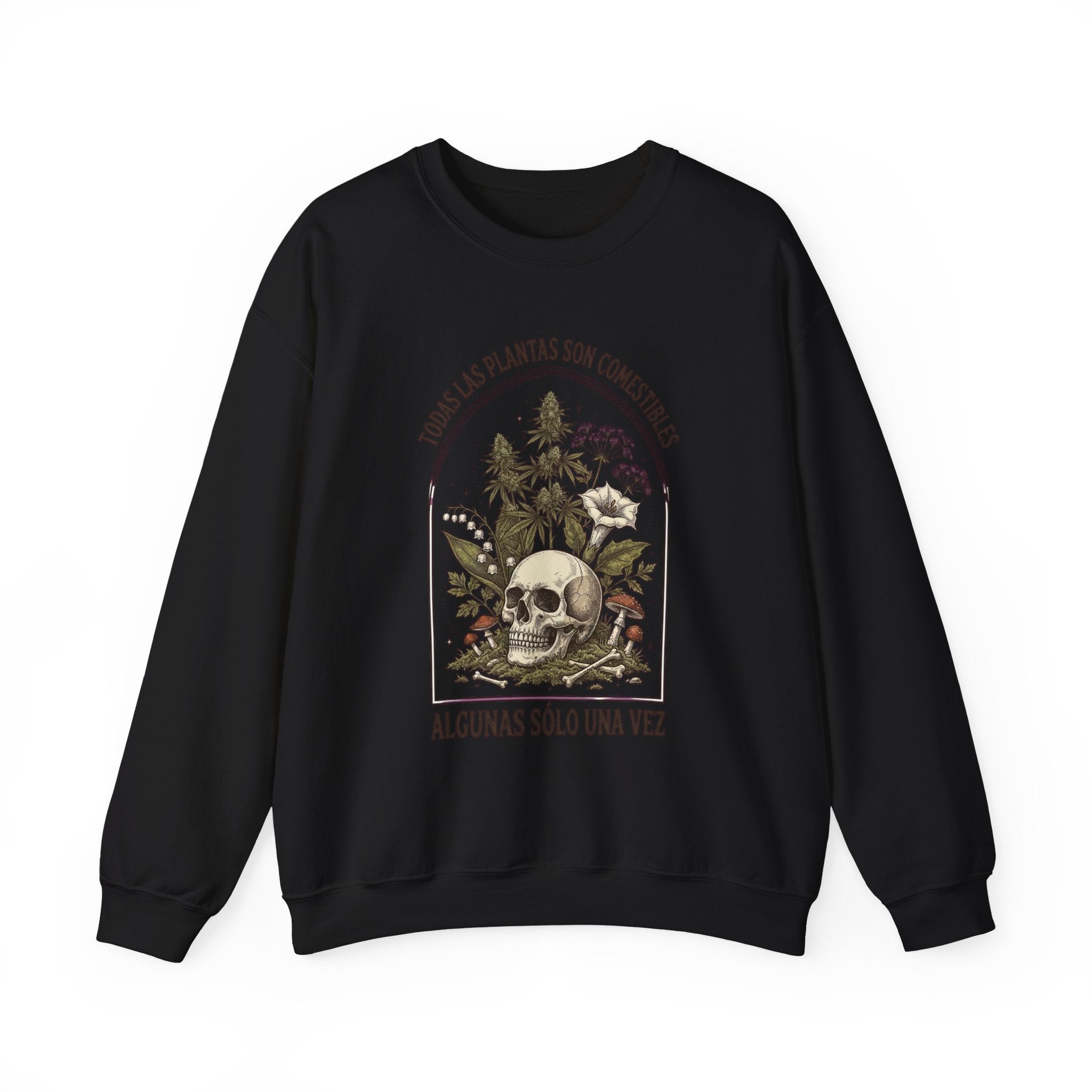 All Plants Are Edible Crewneck Sweatshirt | Vintage Botanical Skull, Dark Nature Humor