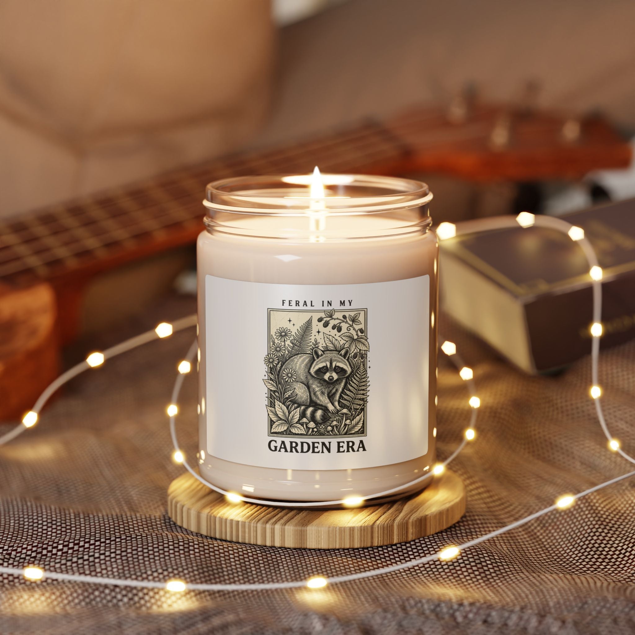 Feral Raccoon Floral Illustration Candle | Soy Jar Candle, Wilderness Aesthetic