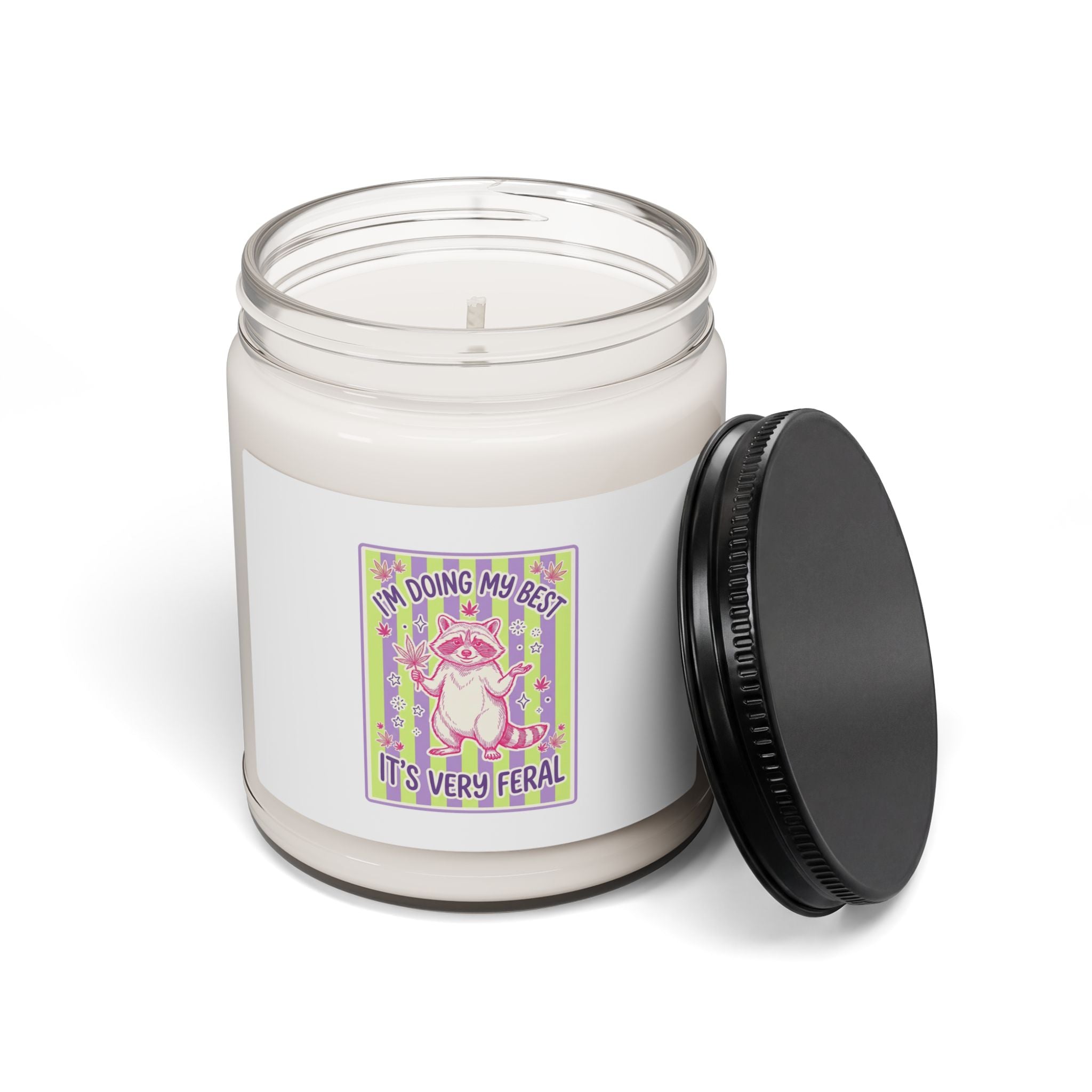 Feral Raccoon Illustration Candle | Scented Soy Jar