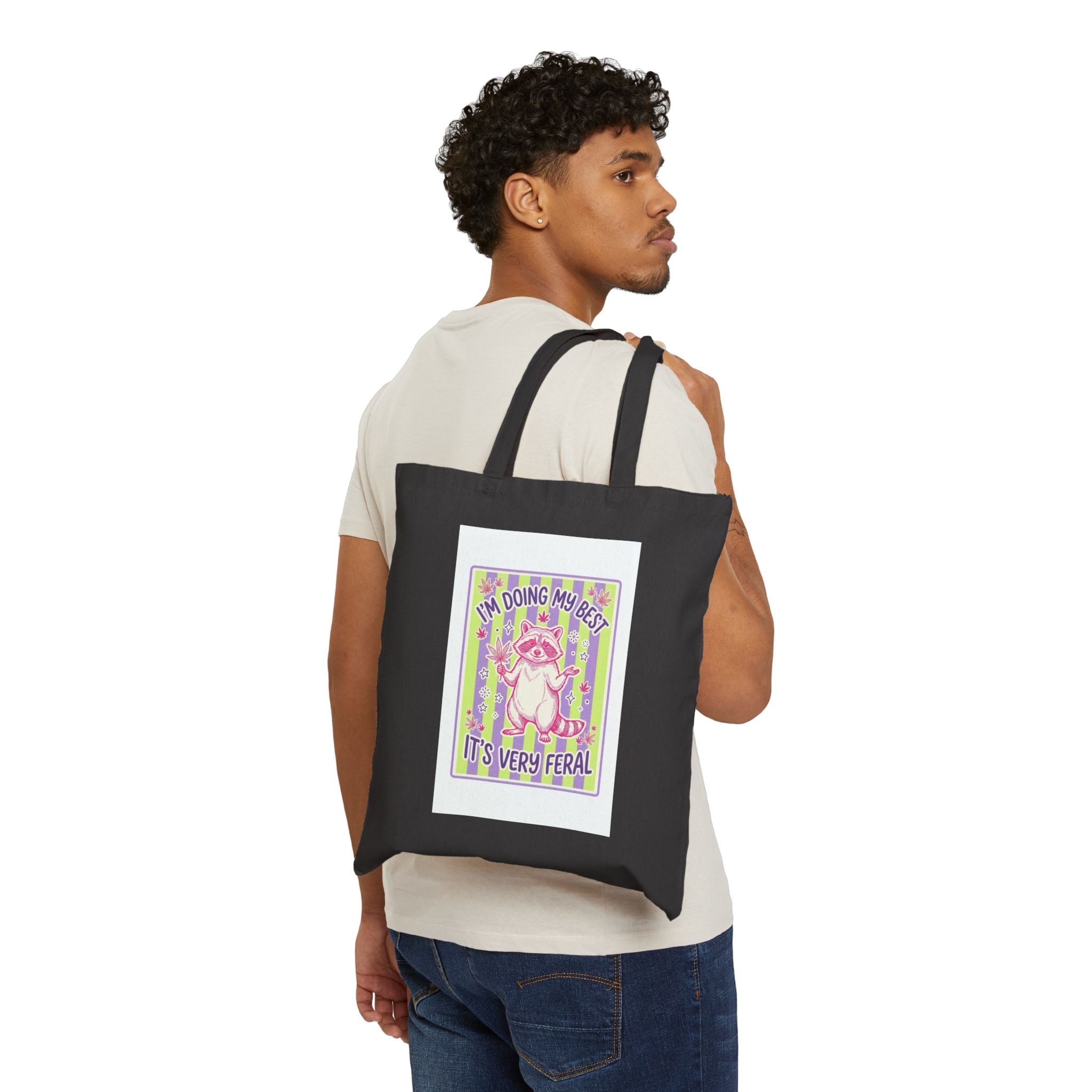 Feral Raccoon Illustration Tote | Celestial Wilderness Trash-Panda Aesthetic