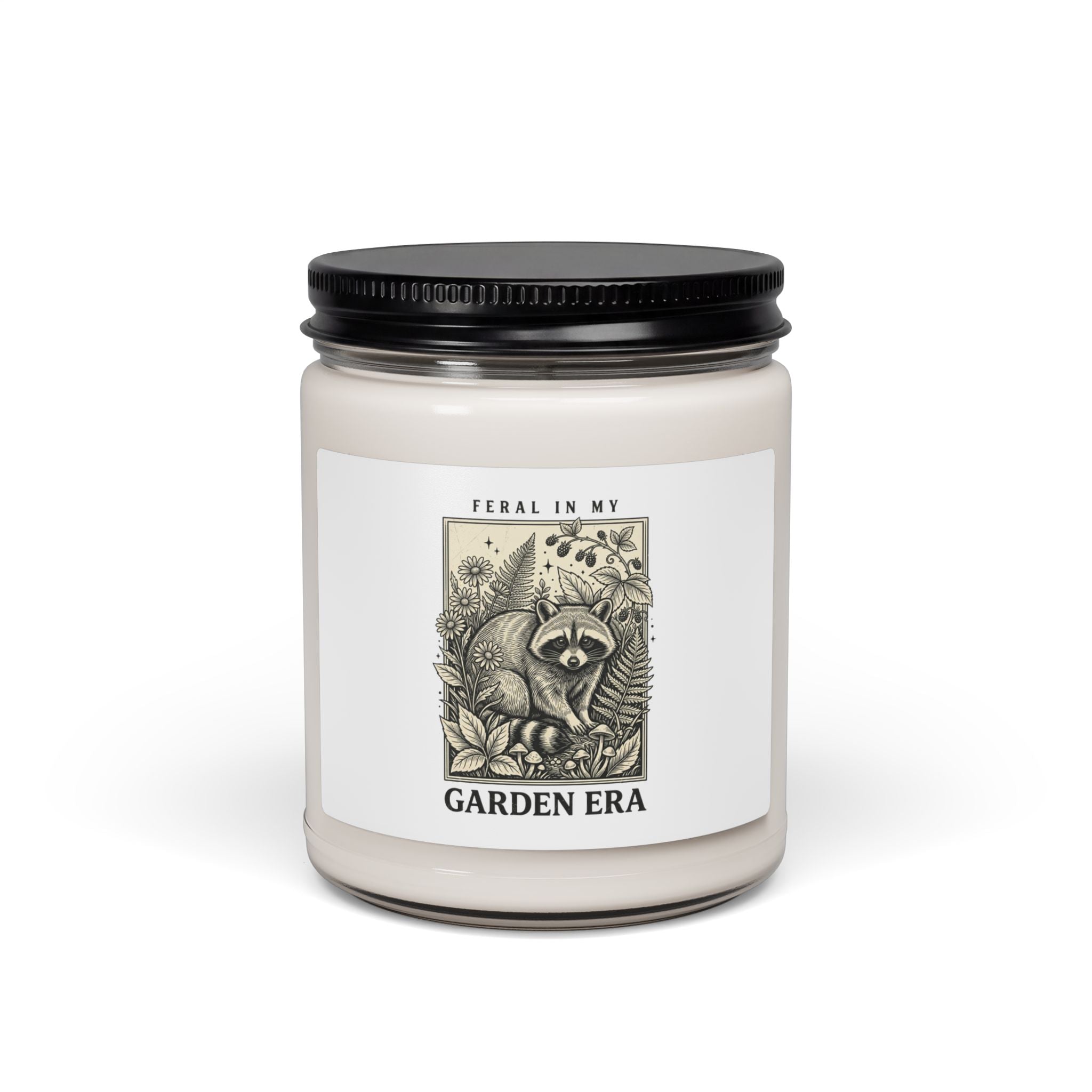 Feral Raccoon Floral Illustration Candle | Soy Jar Candle, Wilderness Aesthetic