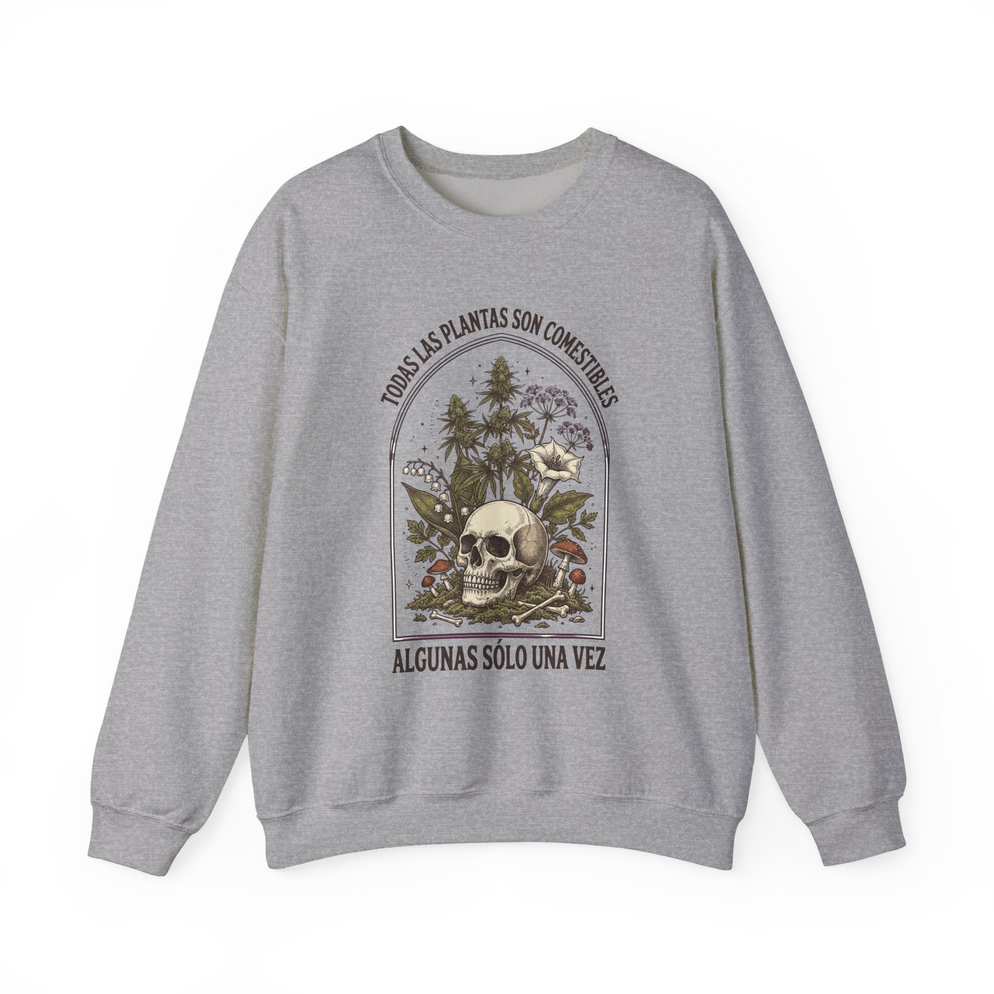 All Plants Are Edible Crewneck Sweatshirt | Vintage Botanical Skull, Dark Nature Humor