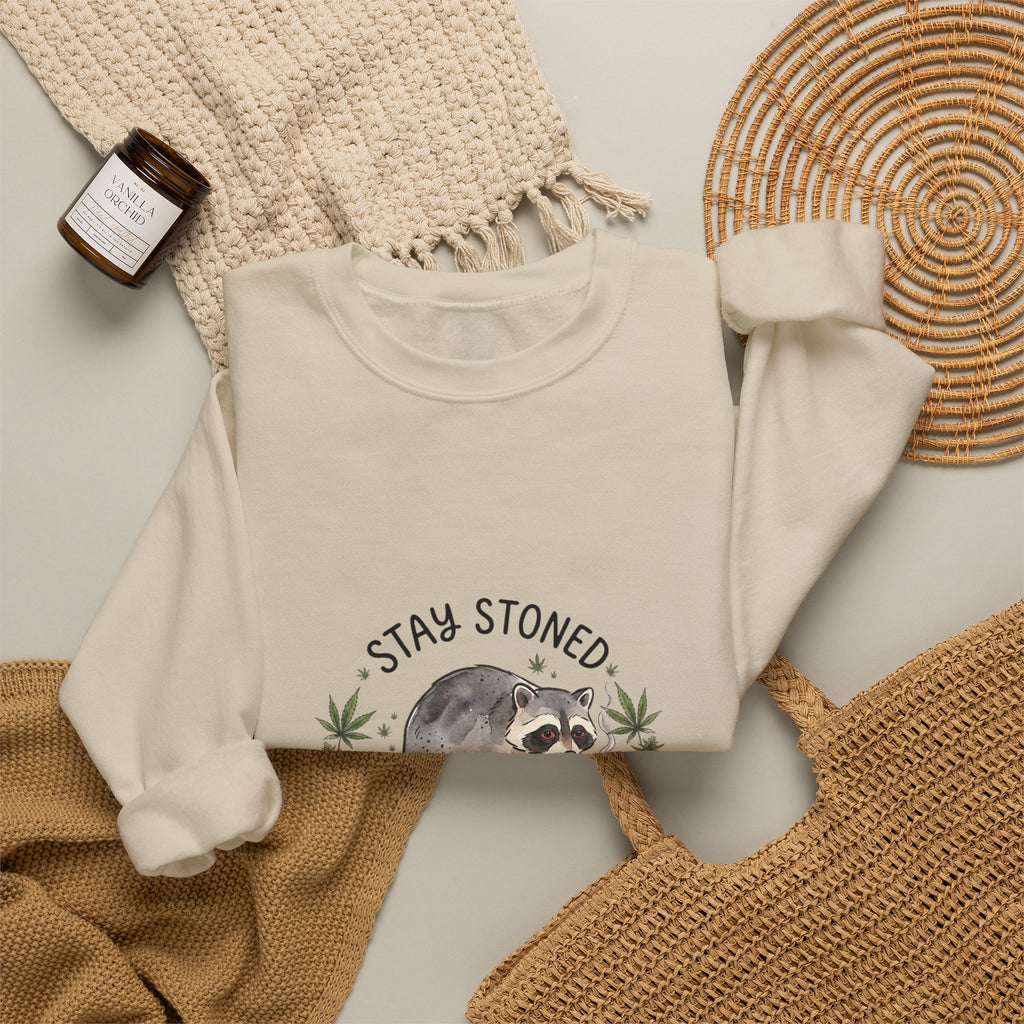 Hunched Raccoon Illustration Sweatshirt | stoner wildlife, scruffy critter