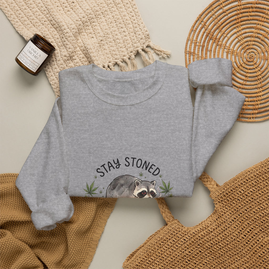 Hunched Raccoon Illustration Sweatshirt | stoner wildlife, scruffy critter