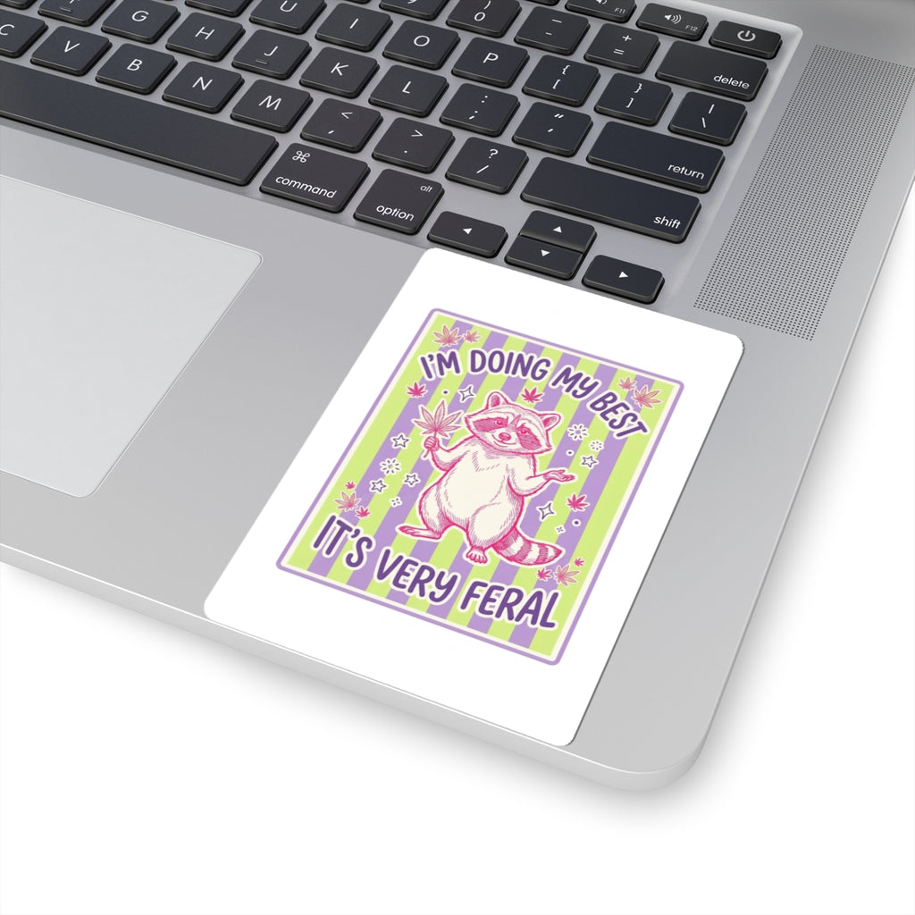 Feral Raccoon Sticker | Kiss-Cut, Celestial Wilderness, Trash-Panda Aesthetic