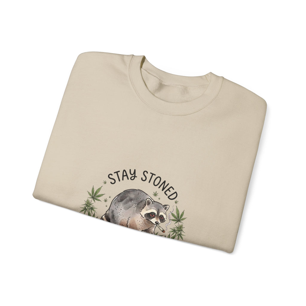 Hunched Raccoon Illustration Sweatshirt | stoner wildlife, scruffy critter