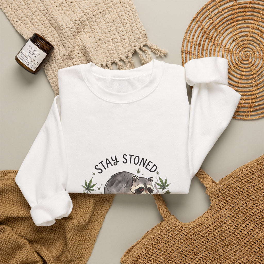 Hunched Raccoon Illustration Sweatshirt | stoner wildlife, scruffy critter