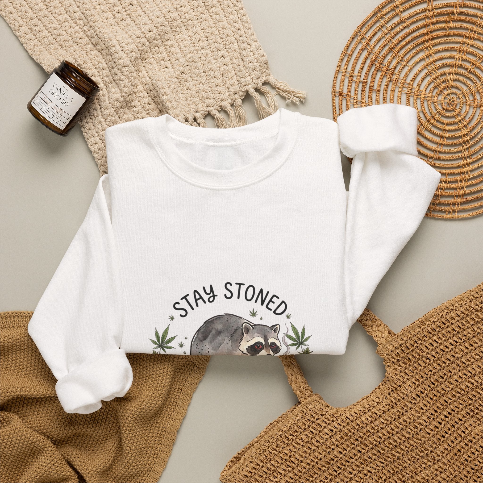 Hunched Raccoon Illustration Sweatshirt | stoner wildlife, scruffy critter