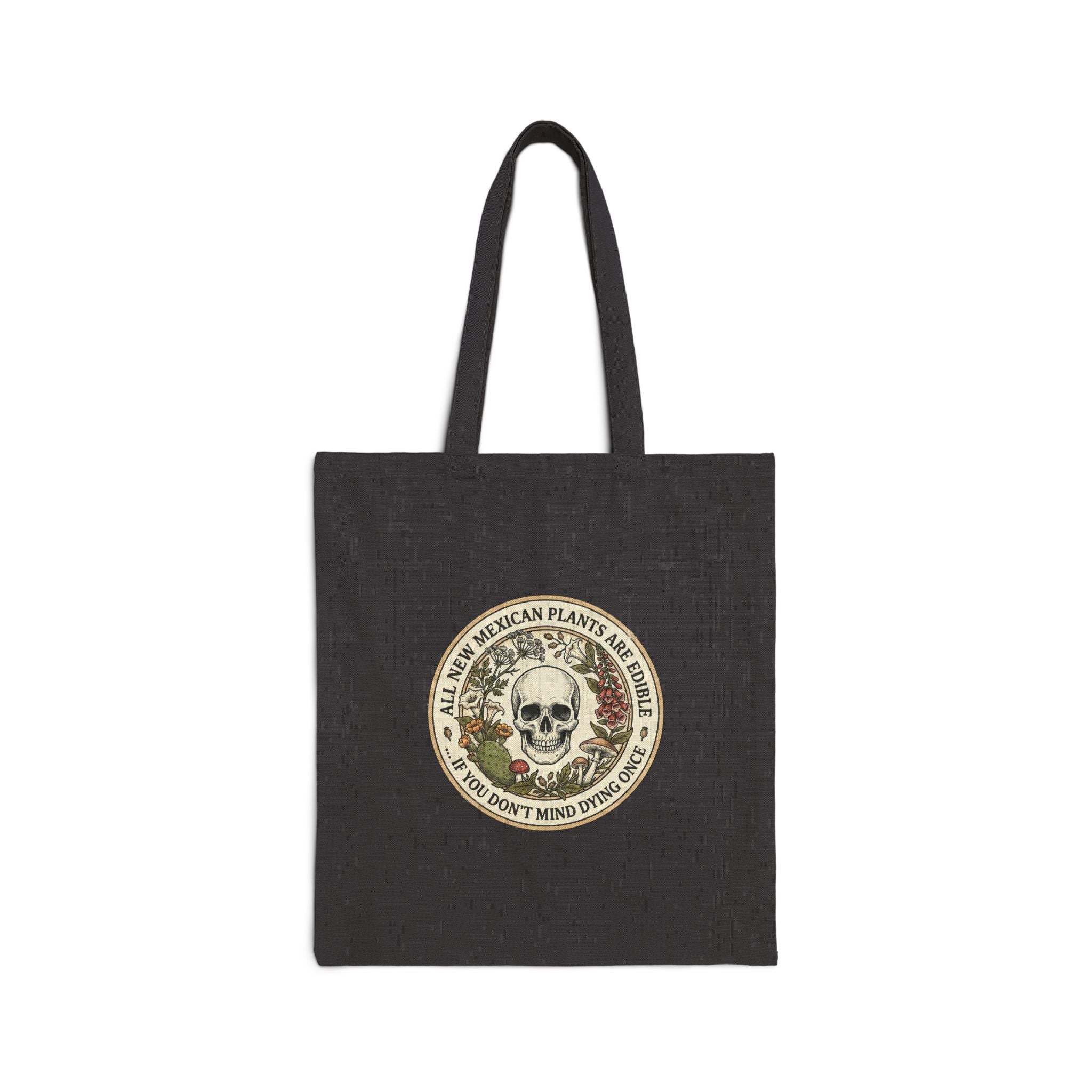 All Plants Are Edible Skull Botanical Tote | Dark Nature Humor, Forager Aesthetic