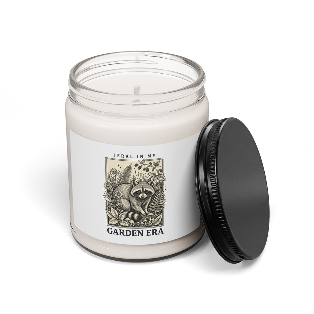 Feral Raccoon Floral Illustration Candle | Soy Jar Candle, Wilderness Aesthetic