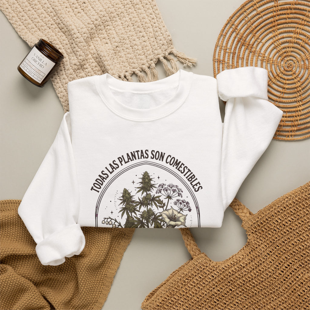 All Plants Are Edible Crewneck Sweatshirt | Vintage Botanical Skull, Dark Nature Humor